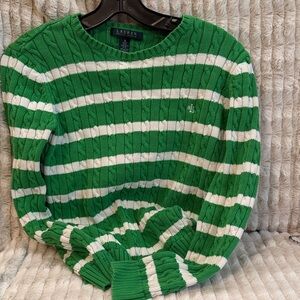 Ralph Lauren Green and White Striped Women's Sweater